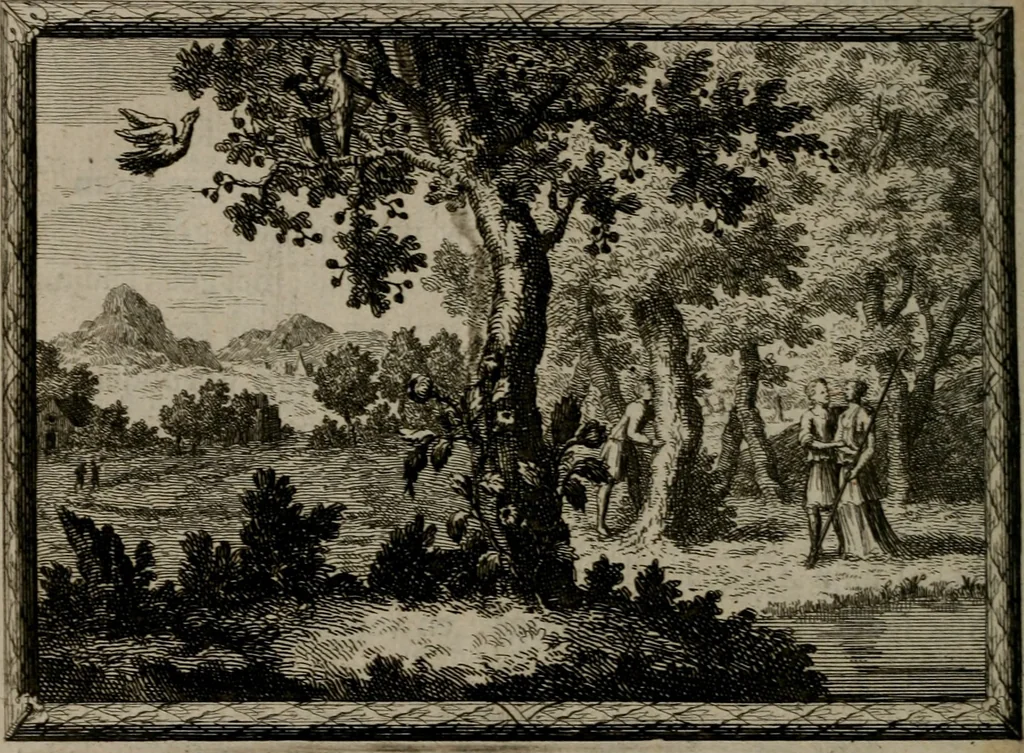 An illustration from Cupidoos mengelwerken, of, Minnespiegel der deugden : bestaande uit stightelyke zinnebeelden, 1728, leaf 73