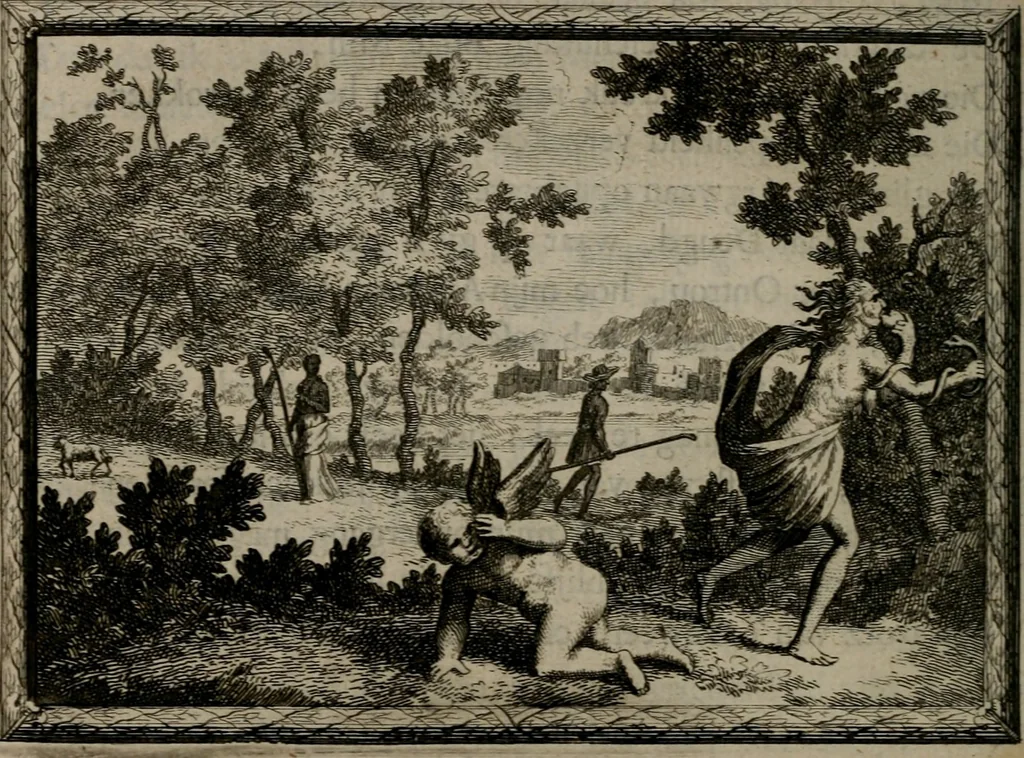 An illustration from Cupidoos mengelwerken, of, Minnespiegel der deugden : bestaande uit stightelyke zinnebeelden, 1728, leaf 77