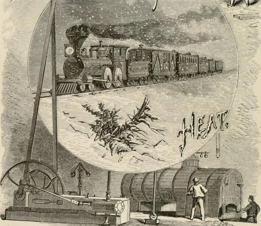 An illustration from Curiosities of heat, 1871, leaf 122