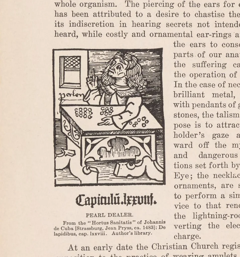 An illustration from The curious lore of precious stones : being a description of their sentiments and folk lore, superstitions, symbolism, mysticism, use in medicine, protection, prevention, religion, and divination ; crystal gazing, birthstones, lucky stones and talismans, astral, zodiacal, and planetary, 1913, leaf 74