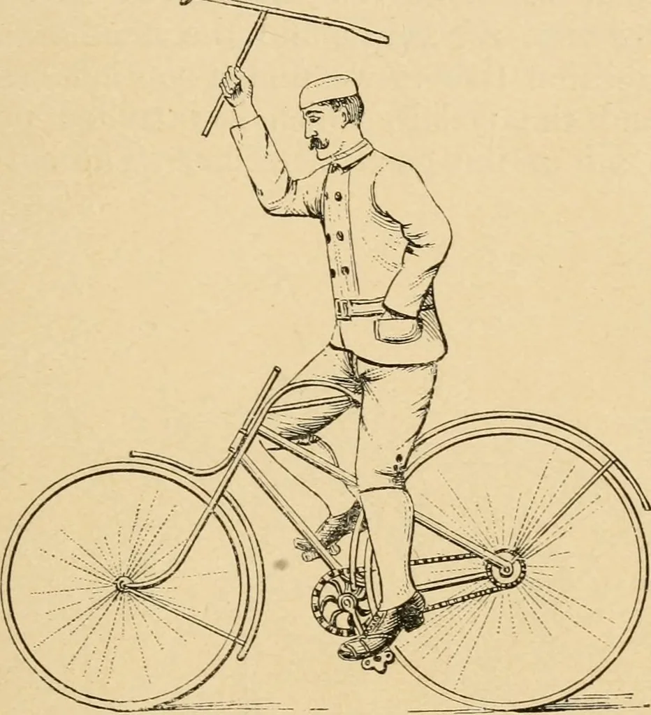An illustration from Cycling art, energy and locomotion: a series of remarks on the development of bicycles, tricycles, and man-motor carriages, 1889, leaf 127
