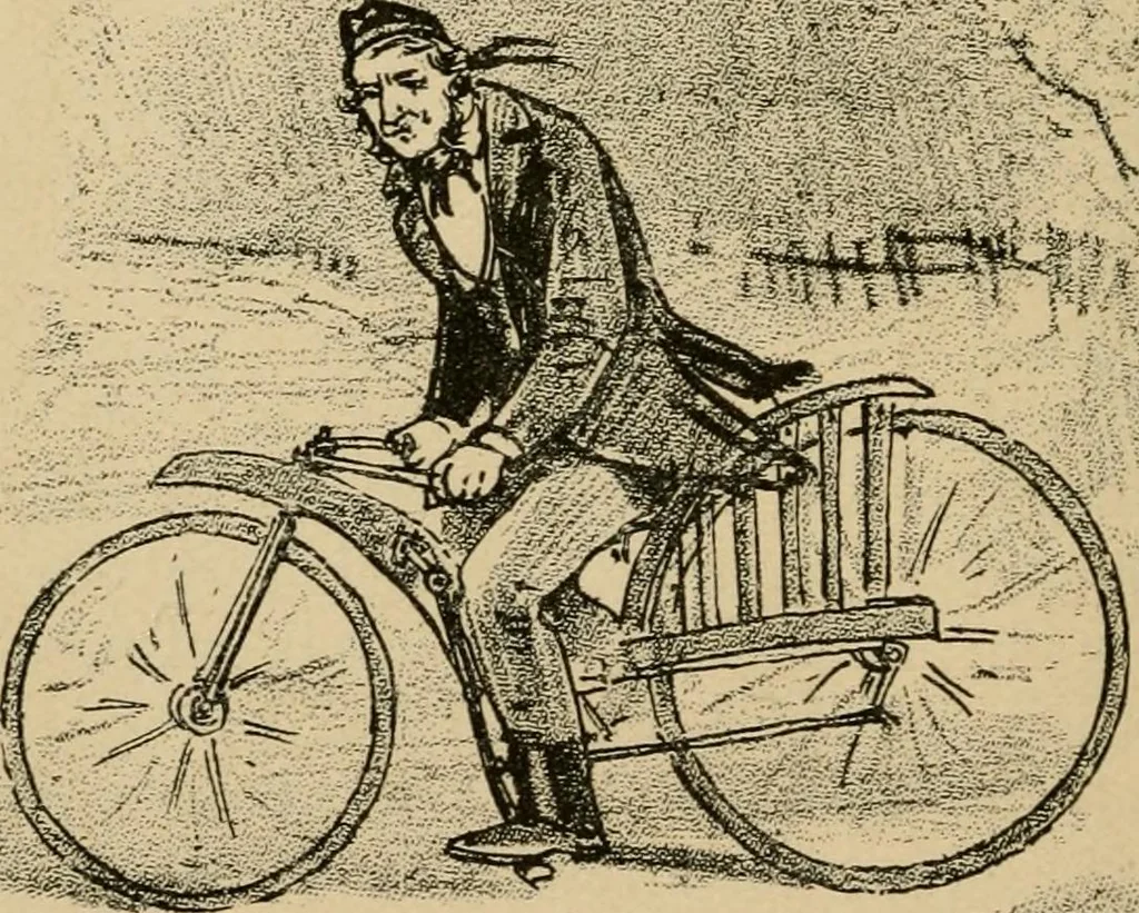 An illustration from Cycling art, energy and locomotion: a series of remarks on the development of bicycles, tricycles, and man-motor carriages, 1889, leaf 220