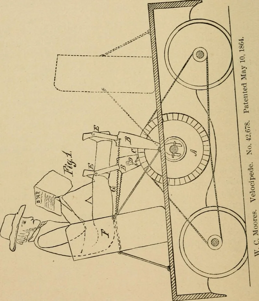 An illustration from Cycling art, energy and locomotion: a series of remarks on the development of bicycles, tricycles, and man-motor carriages, 1889, leaf 226
