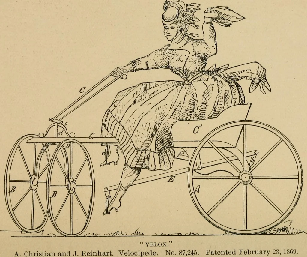 An illustration from Cycling art, energy and locomotion: a series of remarks on the development of bicycles, tricycles, and man-motor carriages, 1889, leaf 234