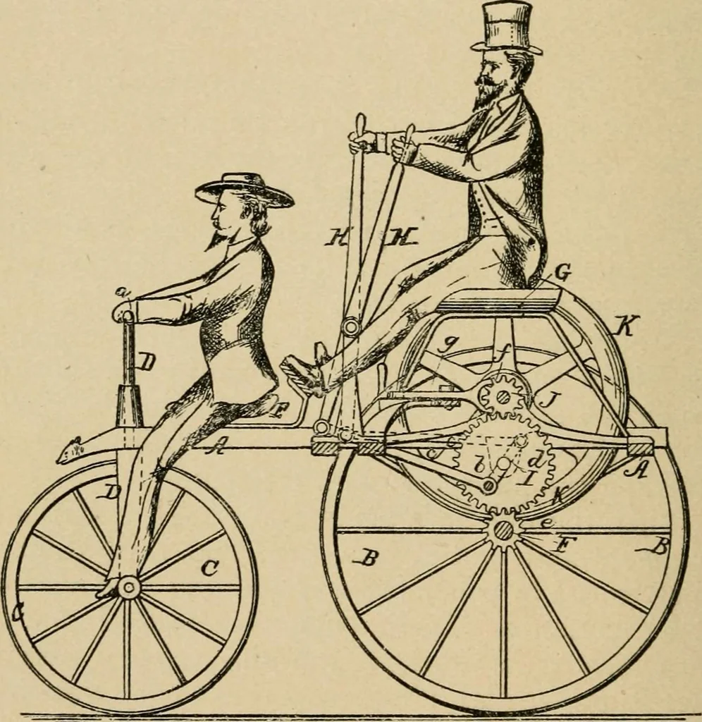 An illustration from Cycling art, energy and locomotion: a series of remarks on the development of bicycles, tricycles, and man-motor carriages, 1889, leaf 250