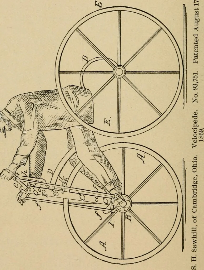 An illustration from Cycling art, energy and locomotion: a series of remarks on the development of bicycles, tricycles, and man-motor carriages, 1889, leaf 252
