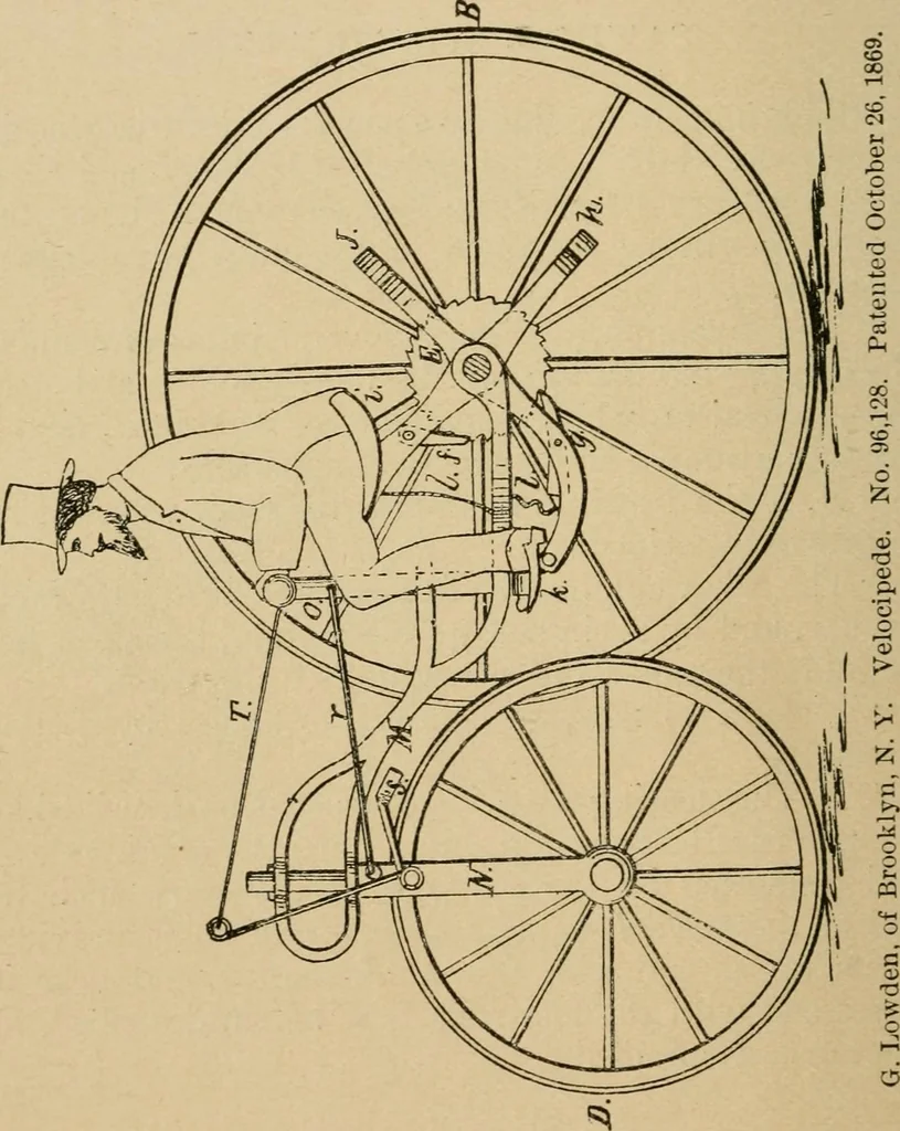 An illustration from Cycling art, energy and locomotion: a series of remarks on the development of bicycles, tricycles, and man-motor carriages, 1889, leaf 254