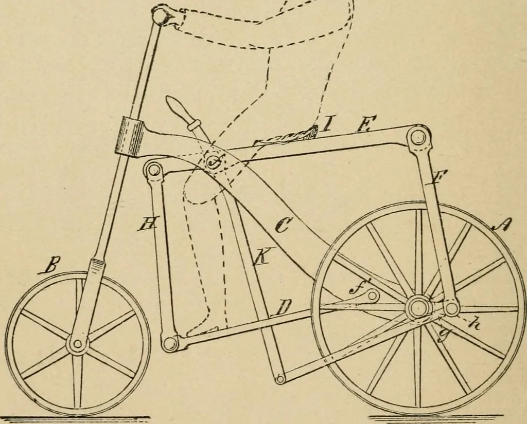 An illustration from Cycling art, energy and locomotion: a series of remarks on the development of bicycles, tricycles, and man-motor carriages, 1889, leaf 260