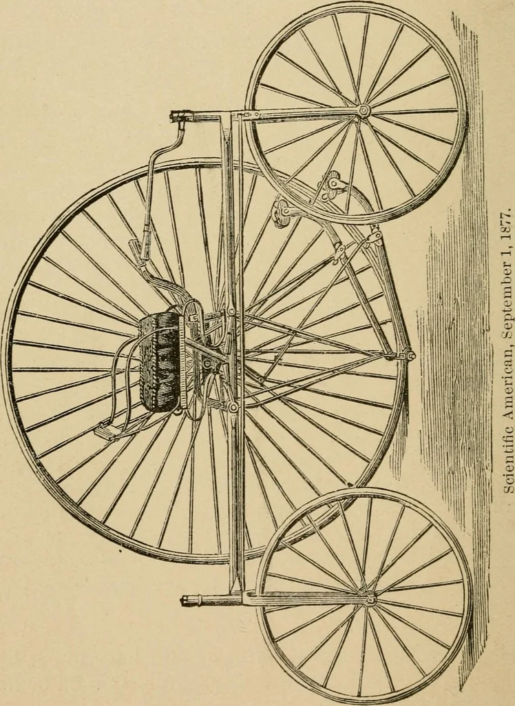 An illustration from Cycling art, energy and locomotion: a series of remarks on the development of bicycles, tricycles, and man-motor carriages, 1889, leaf 262
