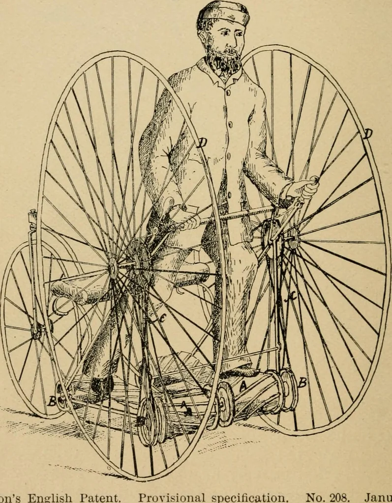 An illustration from Cycling art, energy and locomotion: a series of remarks on the development of bicycles, tricycles, and man-motor carriages, 1889, leaf 268