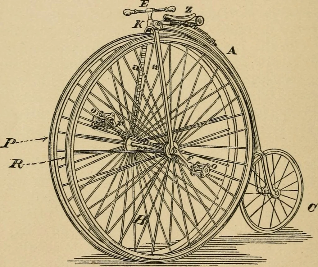 An illustration from Cycling art, energy and locomotion: a series of remarks on the development of bicycles, tricycles, and man-motor carriages, 1889, leaf 276