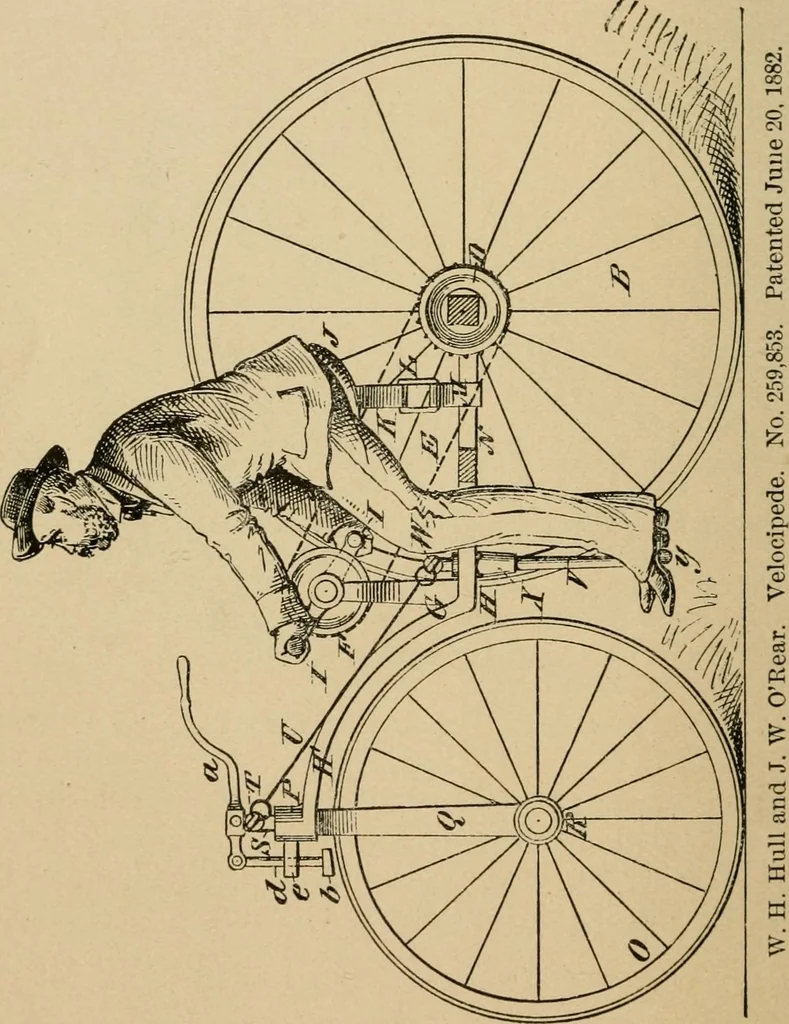 An illustration from Cycling art, energy and locomotion: a series of remarks on the development of bicycles, tricycles, and man-motor carriages, 1889, leaf 278