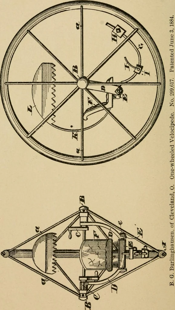 An illustration from Cycling art, energy and locomotion: a series of remarks on the development of bicycles, tricycles, and man-motor carriages, 1889, leaf 282