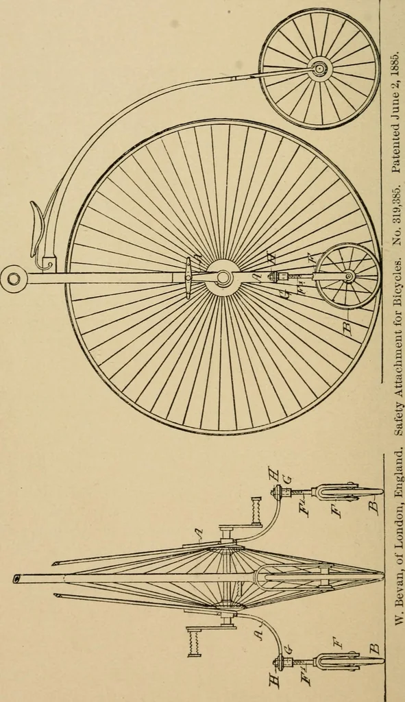 An illustration from Cycling art, energy and locomotion: a series of remarks on the development of bicycles, tricycles, and man-motor carriages, 1889, leaf 286
