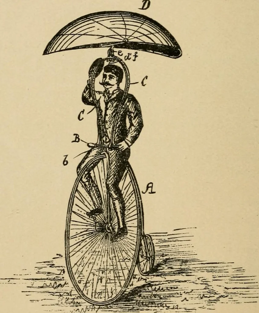 An illustration from Cycling art, energy and locomotion: a series of remarks on the development of bicycles, tricycles, and man-motor carriages, 1889, leaf 290