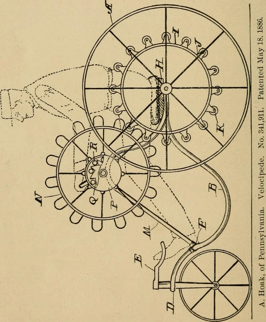 An illustration from Cycling art, energy and locomotion: a series of remarks on the development of bicycles, tricycles, and man-motor carriages, 1889, leaf 294