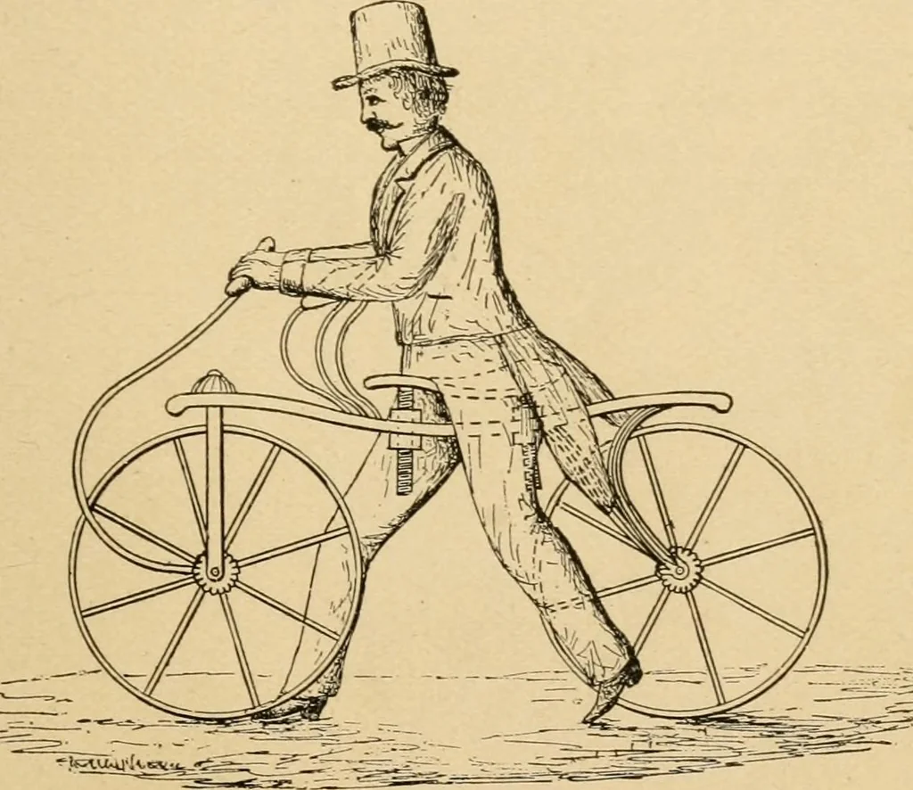 An illustration from Cycling art, energy and locomotion: a series of remarks on the development of bicycles, tricycles, and man-motor carriages, 1889, leaf 37