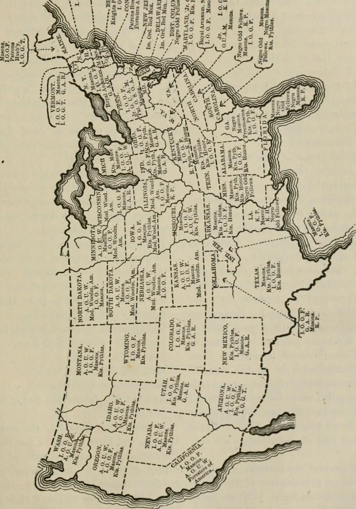 An illustration from The cyclopædia of fraternities; a compilation of existing authentic information and the results of original investigation as to more than six hundred secret societies in the United States, 1899, leaf 154