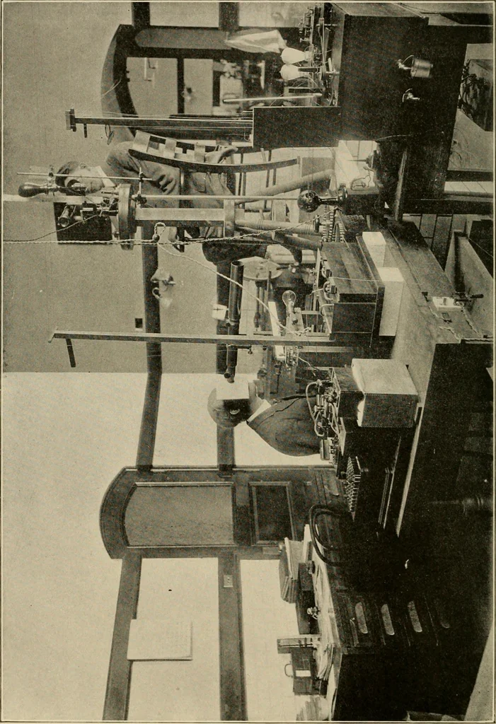 An illustration from Cyclopedia of applied electricity : a general reference work on direct-current generators and motors, storage batteries, electrochemistry, welding, electric wiring, meters, electric lighting, electric railways, power stations, switchboards, power transmission, alternating-current machinery, telegraphy, etc., 1916, leaf 126