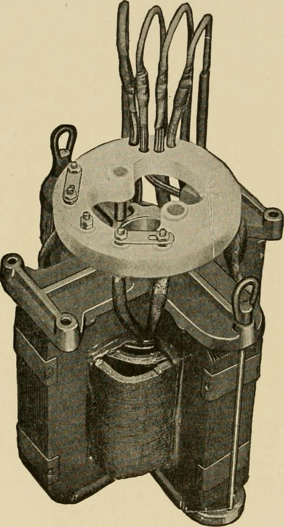 An illustration from Cyclopedia of applied electricity : a general reference work on direct-current generators and motors, storage batteries, electrochemistry, welding, electric wiring, meters, electric lighting, electric railways, power stations, switchboards, power transmission, alternating-current machinery, telegraphy, etc., 1916, leaf 156