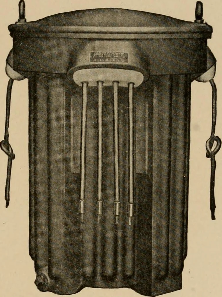 An illustration from Cyclopedia of applied electricity : a general reference work on direct-current generators and motors, storage batteries, electrochemistry, welding, electric wiring, meters, electric lighting, electric railways, power stations, switchboards, power transmission, alternating-current machinery, telegraphy, etc., 1916, leaf 157