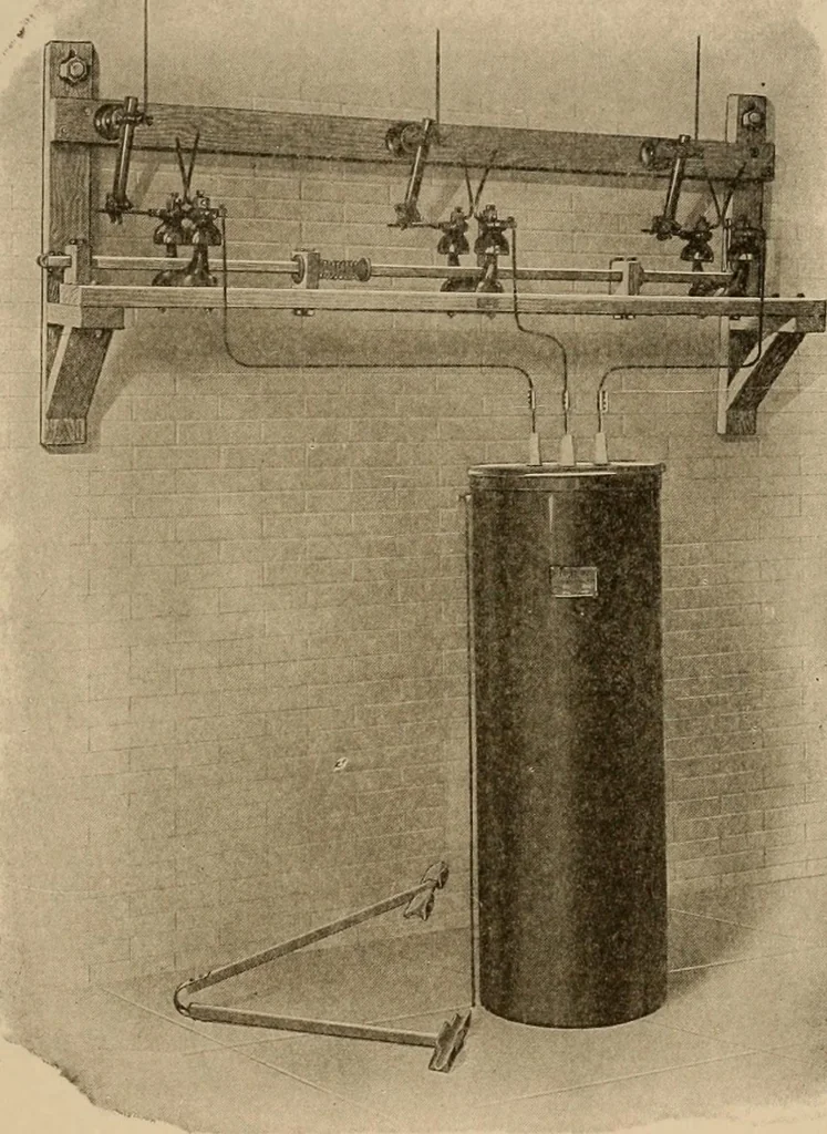 An illustration from Cyclopedia of applied electricity : a general reference work on direct-current generators and motors, storage batteries, electrochemistry, welding, electric wiring, meters, electric lighting, electric railways, power stations, switchboards, power transmission, alternating-current machinery, telegraphy, etc., 1916, leaf 173