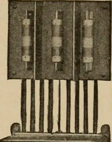 An illustration from Cyclopedia of applied electricity : a general reference work on direct-current generators and motors, storage batteries, electrochemistry, welding, electric wiring, meters, electric lighting, electric railways, power stations, switchboards, power transmission, alternating-current machinery, telegraphy, etc., 1916, leaf 185