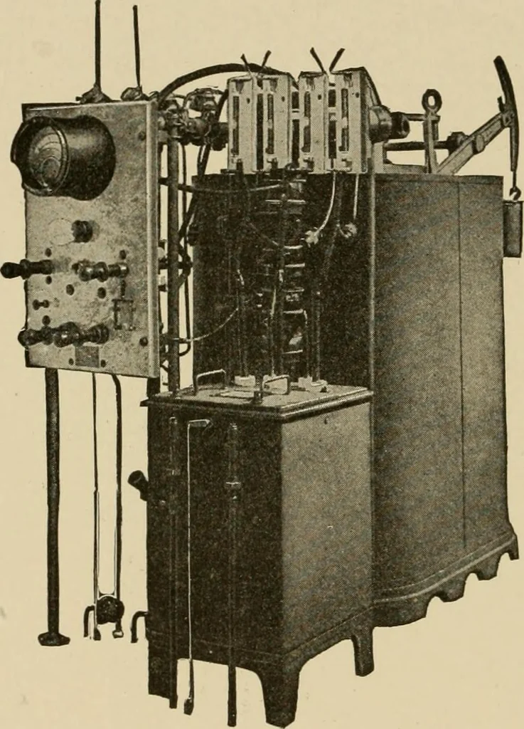 An illustration from Cyclopedia of applied electricity : a general reference work on direct-current generators and motors, storage batteries, electrochemistry, welding, electric wiring, meters, electric lighting, electric railways, power stations, switchboards, power transmission, alternating-current machinery, telegraphy, etc., 1916, leaf 188