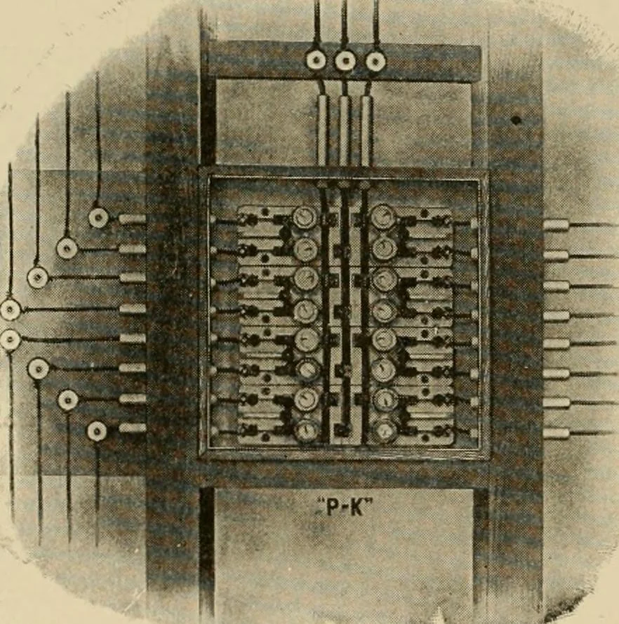 An illustration from Cyclopedia of applied electricity : a general reference work on direct-current generators and motors, storage batteries, electrochemistry, welding, electric wiring, meters, electric lighting, electric railways, power stations, switchboards, power transmission, alternating-current machinery, telegraphy, etc., 1916, leaf 208