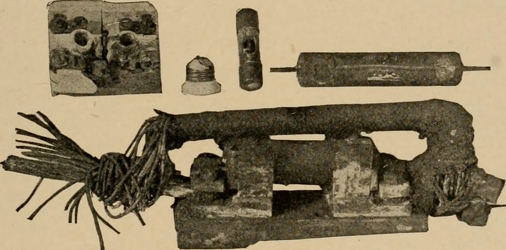 An illustration from Cyclopedia of applied electricity : a general reference work on direct-current generators and motors, storage batteries, electrochemistry, welding, electric wiring, meters, electric lighting, electric railways, power stations, switchboards, power transmission, alternating-current machinery, telegraphy, etc., 1916, leaf 221
