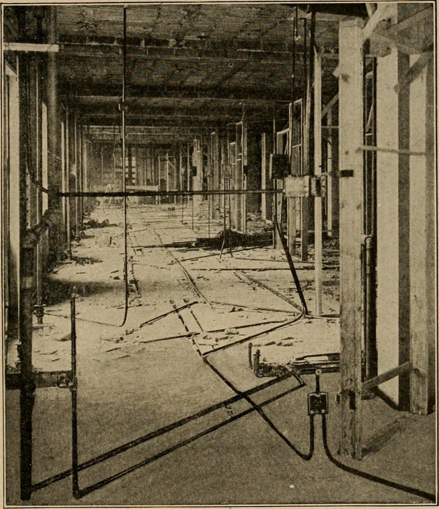 An illustration from Cyclopedia of applied electricity : a general reference work on direct-current generators and motors, storage batteries, electrochemistry, welding, electric wiring, meters, electric lighting, electric railways, power stations, switchboards, power transmission, alternating-current machinery, telegraphy, etc., 1916, leaf 275
