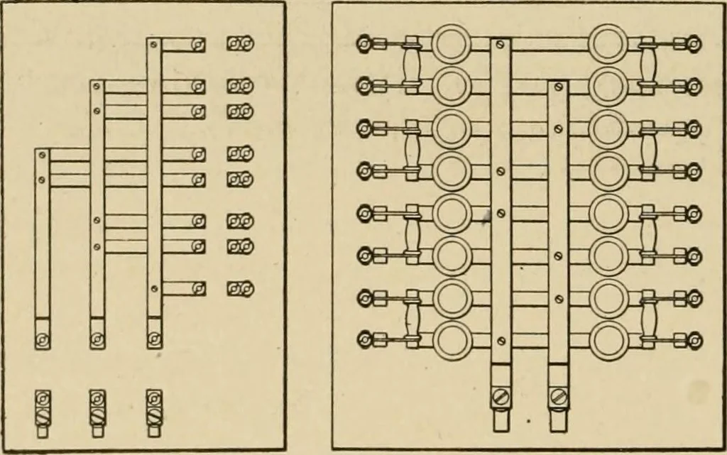An illustration from Cyclopedia of applied electricity : a general reference work on direct-current generators and motors, storage batteries, electrochemistry, welding, electric wiring, meters, electric lighting, electric railways, power stations, switchboards, power transmission, alternating-current machinery, telegraphy, etc., 1916, leaf 322
