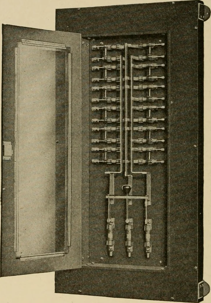 An illustration from Cyclopedia of applied electricity : a general reference work on direct-current generators and motors, storage batteries, electrochemistry, welding, electric wiring, meters, electric lighting, electric railways, power stations, switchboards, power transmission, alternating-current machinery, telegraphy, etc., 1916, leaf 324