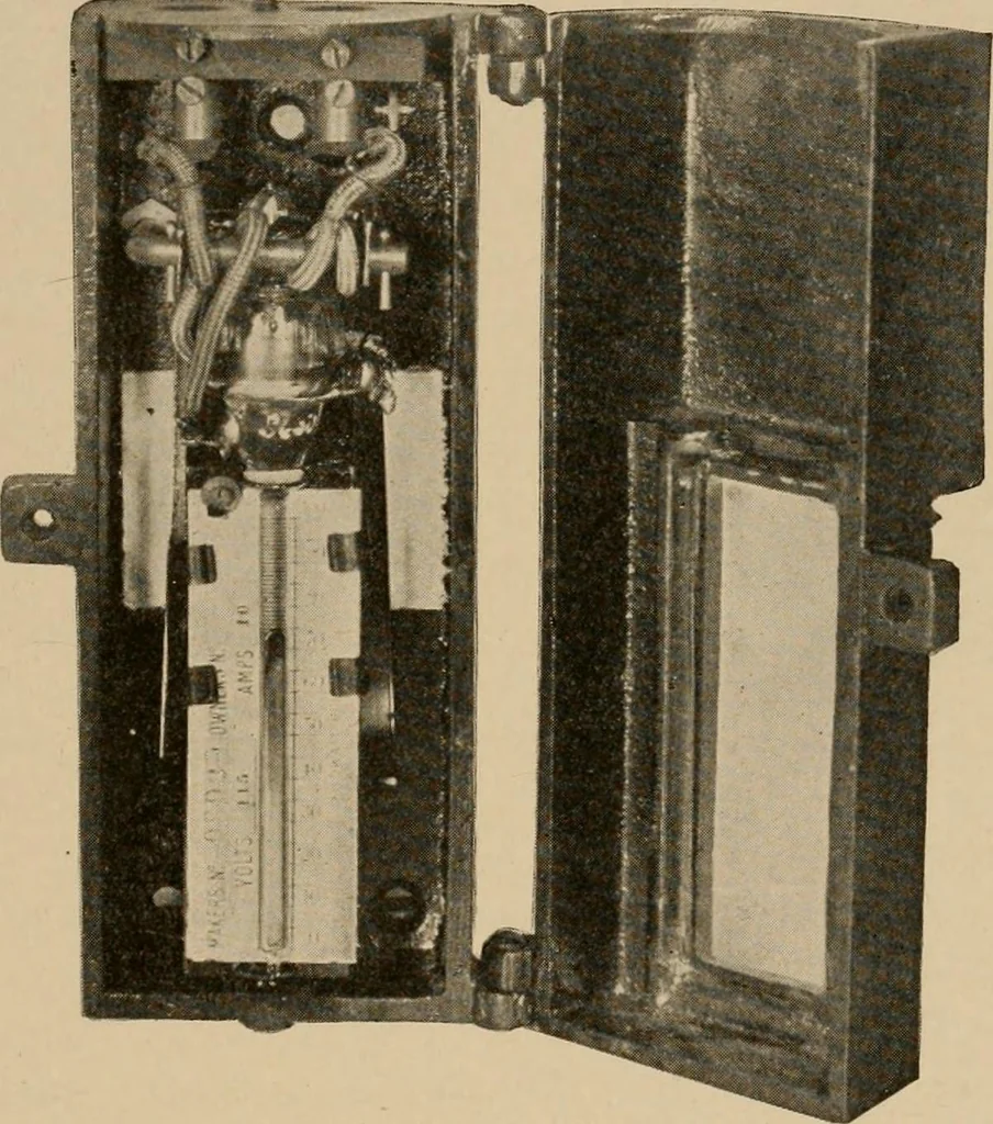 An illustration from Cyclopedia of applied electricity : a general reference work on direct-current generators and motors, storage batteries, electrochemistry, welding, electric wiring, meters, electric lighting, electric railways, power stations, switchboards, power transmission, alternating-current machinery, telegraphy, etc., 1916, leaf 341