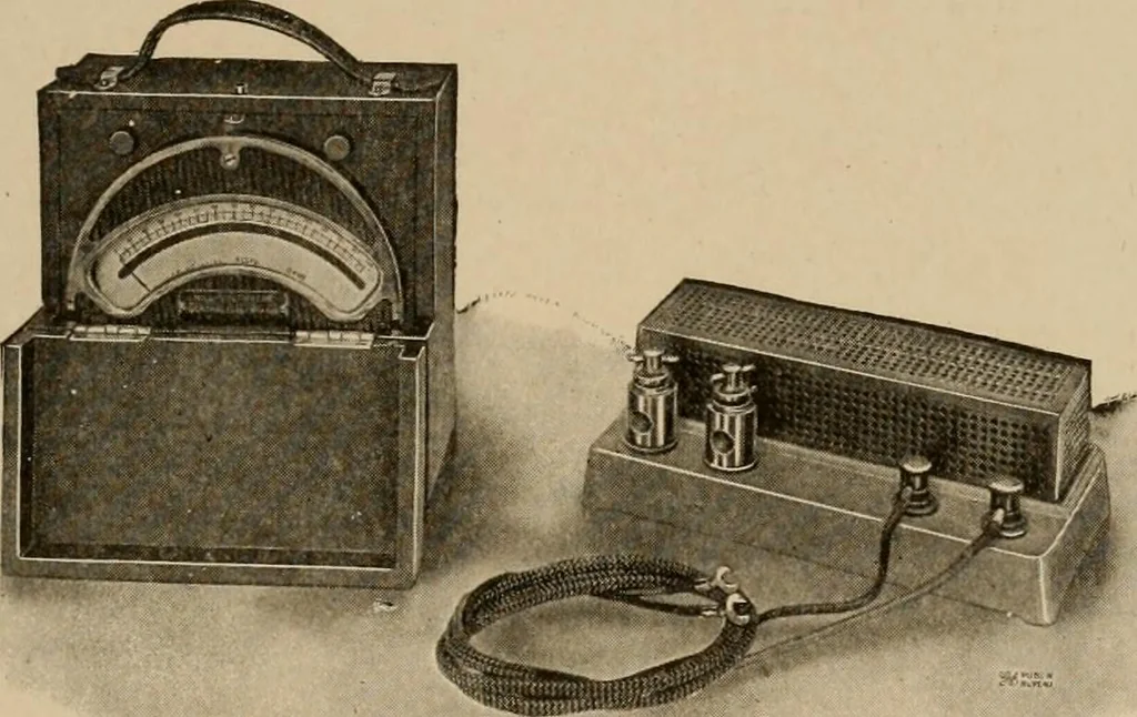 An illustration from Cyclopedia of applied electricity : a general reference work on direct-current generators and motors, storage batteries, electrochemistry, welding, electric wiring, meters, electric lighting, electric railways, power stations, switchboards, power transmission, alternating-current machinery, telegraphy, etc., 1916, leaf 351