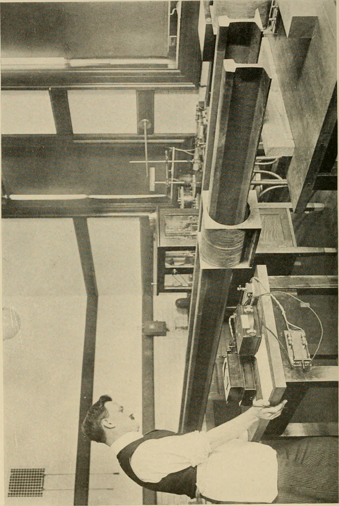 An illustration from Cyclopedia of applied electricity : a general reference work on direct-current generators and motors, storage batteries, electrochemistry, welding, electric wiring, meters, electric lighting, electric railways, power stations, switchboards, power transmission, alternating-current machinery, telegraphy, etc., 1916, leaf 402