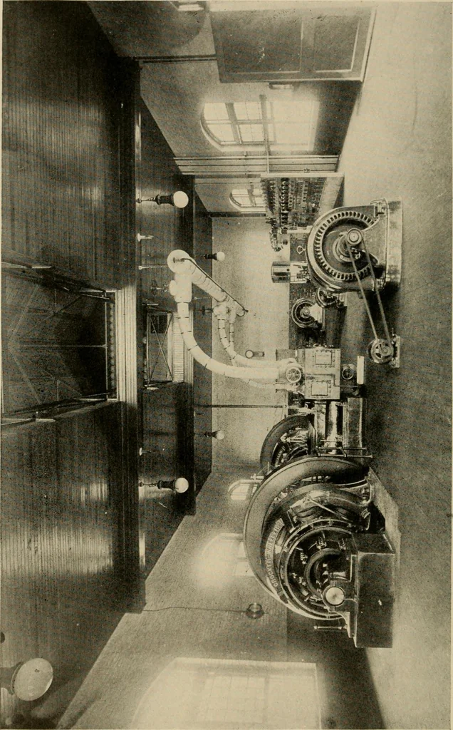An illustration from Cyclopedia of applied electricity : a general reference work on direct-current generators and motors, storage batteries, electrochemistry, welding, electric wiring, meters, electric lighting, electric railways, power stations, switchboards, power transmission, alternating-current machinery, telegraphy, etc., 1916, leaf 454