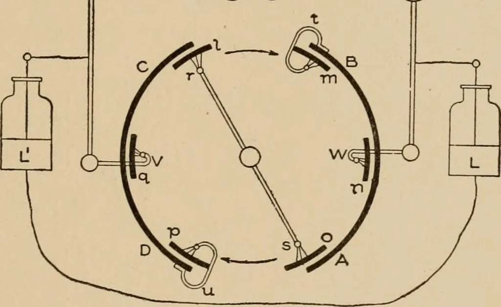 An illustration from Cyclopedia of applied electricity : a general reference work on direct-current generators and motors, storage batteries, electrochemistry, welding, electric wiring, meters, electric lighting, electric railways, power stations, switchboards, power transmission, alternating-current machinery, telegraphy, etc., 1916, leaf 47