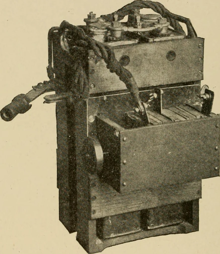 An illustration from Cyclopedia of applied electricity : a general reference work on direct-current generators and motors, storage batteries, electrochemistry, welding, electric wiring, meters, electric lighting, electric railways, power stations, switchboards, power transmission, alternating-current machinery, telegraphy, etc., 1916, leaf 470