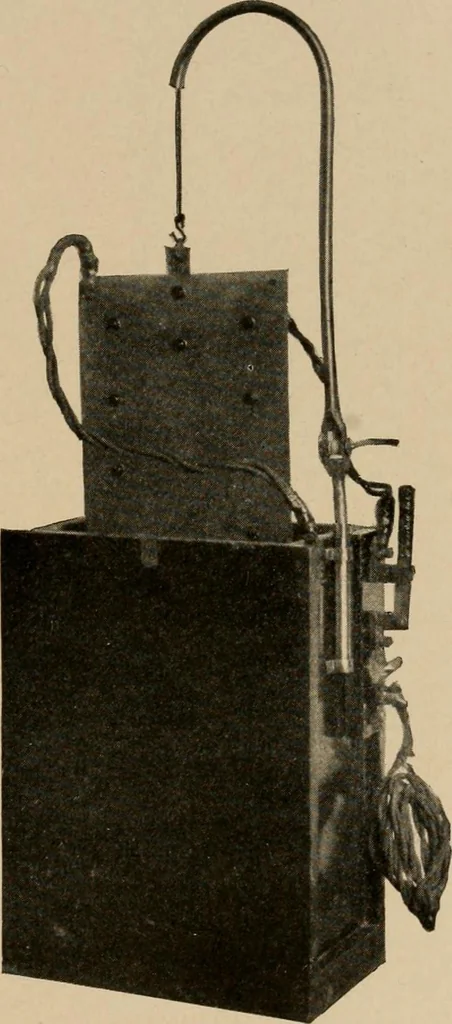 An illustration from Cyclopedia of applied electricity : a general reference work on direct-current generators and motors, storage batteries, electrochemistry, welding, electric wiring, meters, electric lighting, electric railways, power stations, switchboards, power transmission, alternating-current machinery, telegraphy, etc., 1916, leaf 471