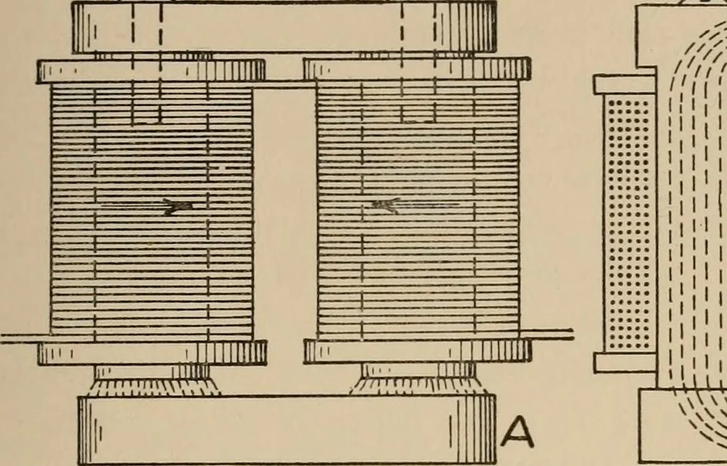 An illustration from Cyclopedia of applied electricity : a general reference work on direct-current generators and motors, storage batteries, electrochemistry, welding, electric wiring, meters, electric lighting, electric railways, power stations, switchboards, power transmission, alternating-current machinery, telegraphy, etc., 1916, leaf 75