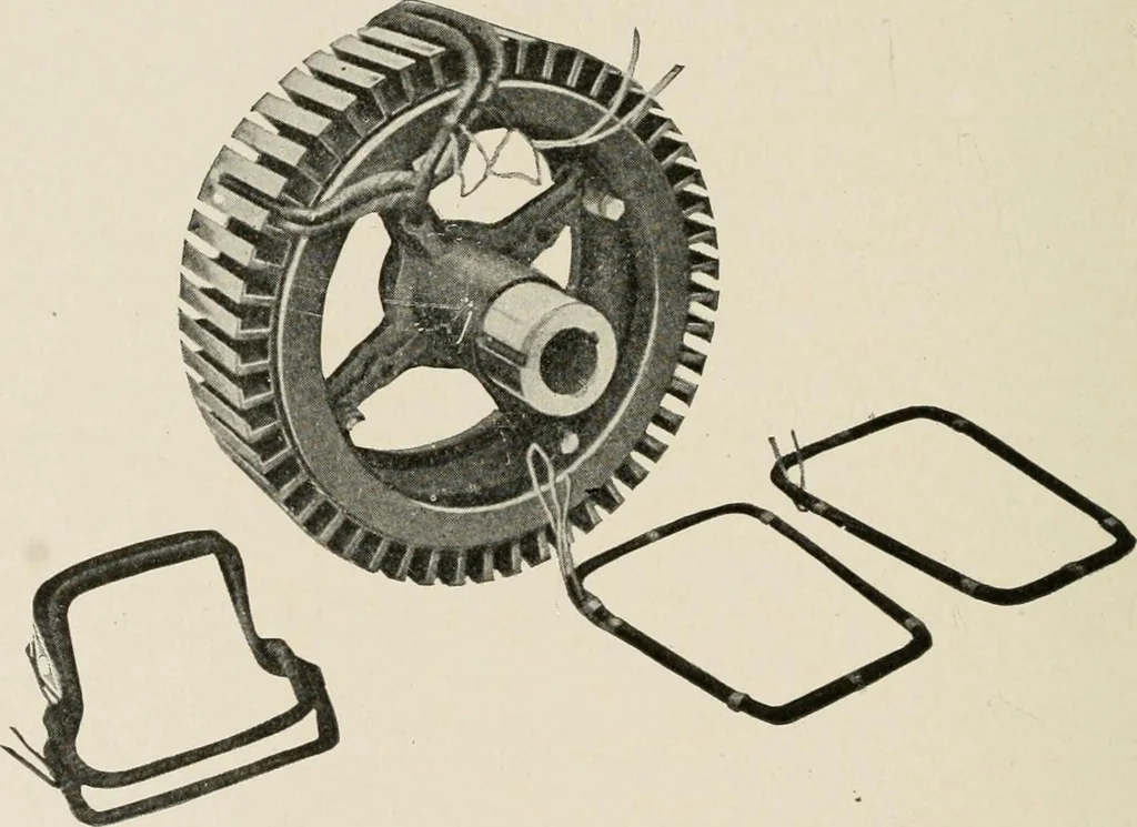 An illustration from Cyclopedia of applied electricity : a general reference work on direct-current generators and motors, storage batteries, electrochemistry, welding, electric wiring, meters, electric lighting, electric railways, power stations, switchboards, power transmission, alternating-current machinery, telegraphy, etc., 1916, leaf 116