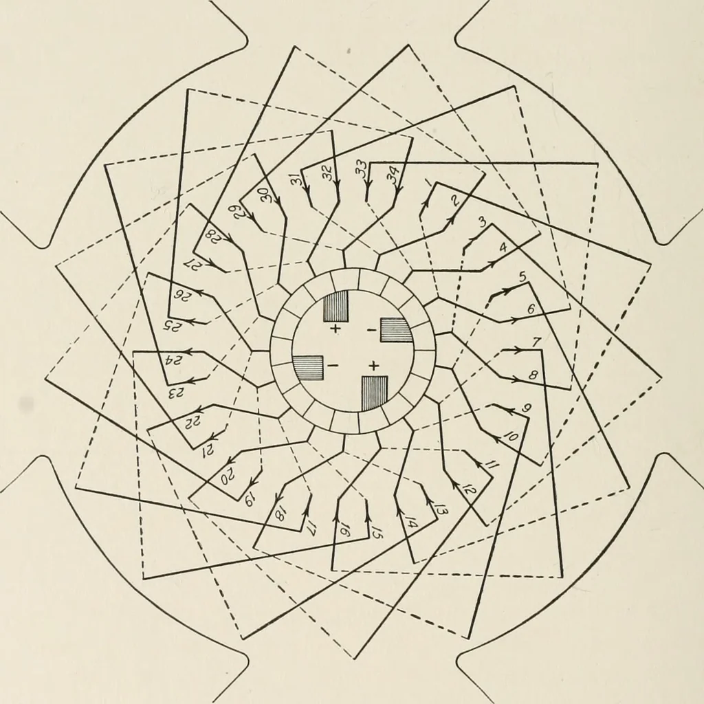 An illustration from Cyclopedia of applied electricity : a general reference work on direct-current generators and motors, storage batteries, electrochemistry, welding, electric wiring, meters, electric lighting, electric railways, power stations, switchboards, power transmission, alternating-current machinery, telegraphy, etc., 1916, leaf 138