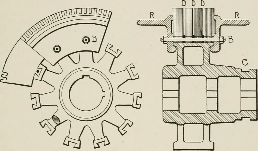 An illustration from Cyclopedia of applied electricity : a general reference work on direct-current generators and motors, storage batteries, electrochemistry, welding, electric wiring, meters, electric lighting, electric railways, power stations, switchboards, power transmission, alternating-current machinery, telegraphy, etc., 1916, leaf 209