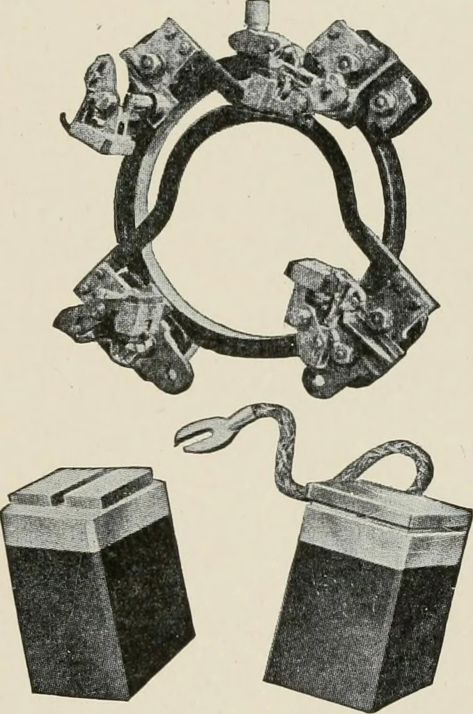 An illustration from Cyclopedia of applied electricity : a general reference work on direct-current generators and motors, storage batteries, electrochemistry, welding, electric wiring, meters, electric lighting, electric railways, power stations, switchboards, power transmission, alternating-current machinery, telegraphy, etc., 1916, leaf 227