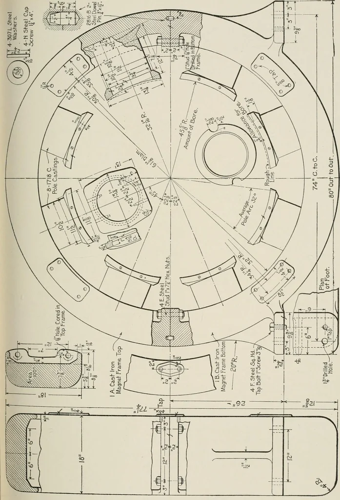 An illustration from Cyclopedia of applied electricity : a general reference work on direct-current generators and motors, storage batteries, electrochemistry, welding, electric wiring, meters, electric lighting, electric railways, power stations, switchboards, power transmission, alternating-current machinery, telegraphy, etc., 1916, leaf 255