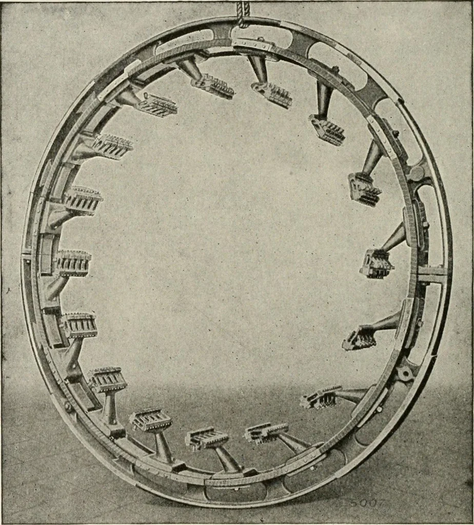 An illustration from Cyclopedia of applied electricity : a general reference work on direct-current generators and motors, storage batteries, electrochemistry, welding, electric wiring, meters, electric lighting, electric railways, power stations, switchboards, power transmission, alternating-current machinery, telegraphy, etc., 1916, leaf 310