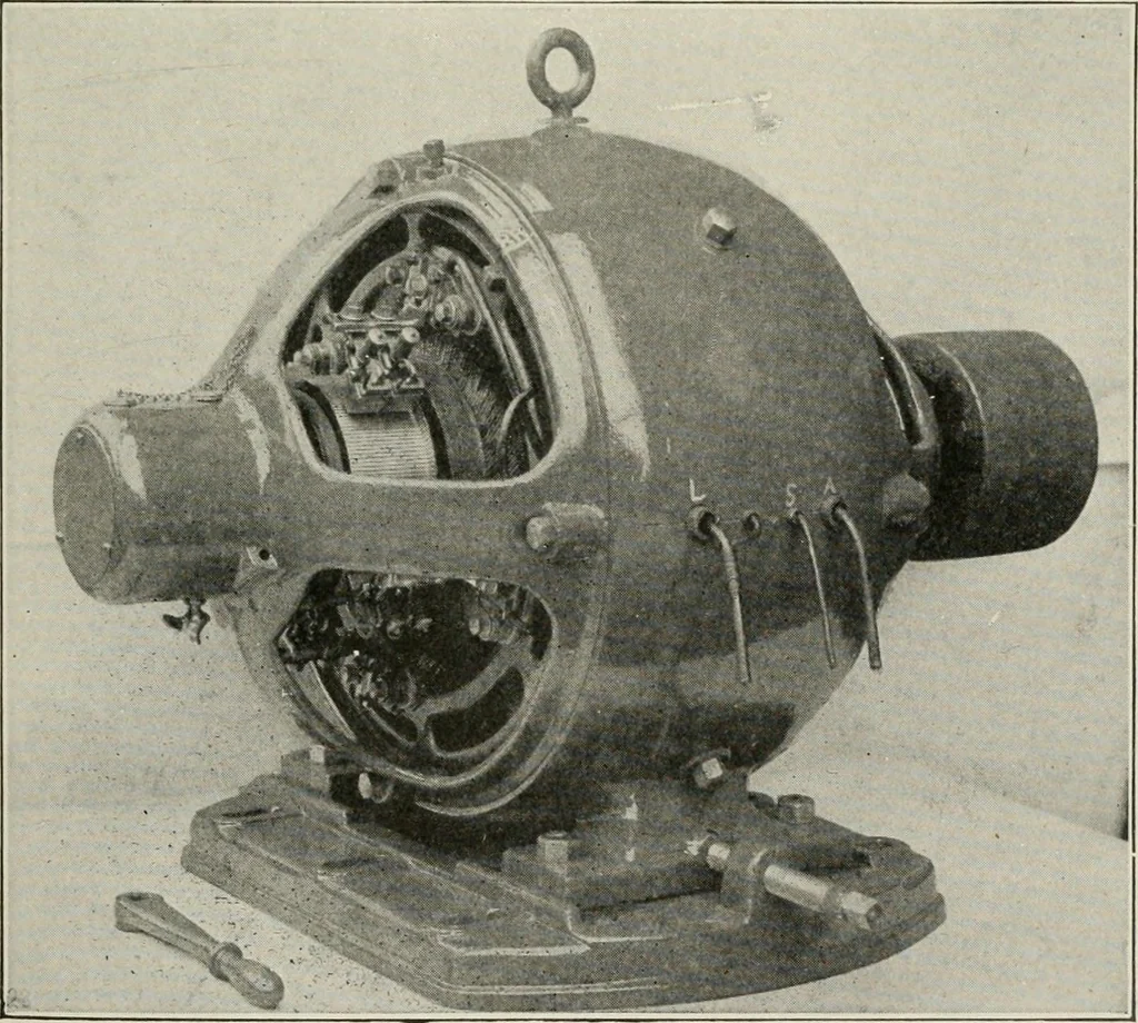 An illustration from Cyclopedia of applied electricity : a general reference work on direct-current generators and motors, storage batteries, electrochemistry, welding, electric wiring, meters, electric lighting, electric railways, power stations, switchboards, power transmission, alternating-current machinery, telegraphy, etc., 1916, leaf 315