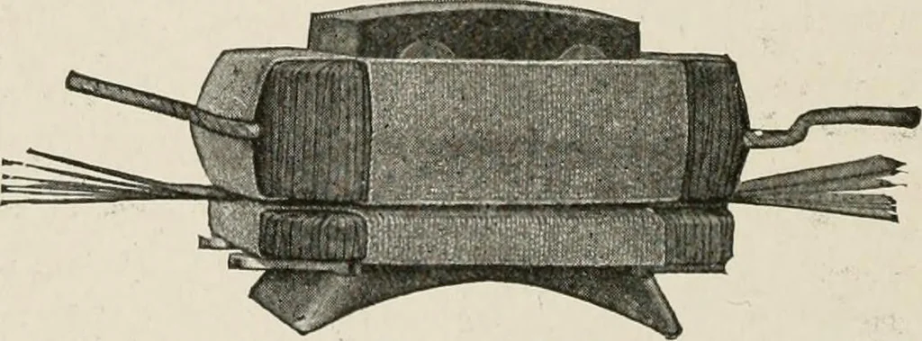 An illustration from Cyclopedia of applied electricity : a general reference work on direct-current generators and motors, storage batteries, electrochemistry, welding, electric wiring, meters, electric lighting, electric railways, power stations, switchboards, power transmission, alternating-current machinery, telegraphy, etc., 1916, leaf 316