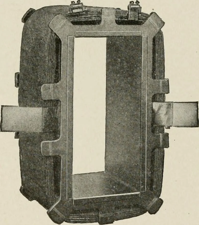 An illustration from Cyclopedia of applied electricity : a general reference work on direct-current generators and motors, storage batteries, electrochemistry, welding, electric wiring, meters, electric lighting, electric railways, power stations, switchboards, power transmission, alternating-current machinery, telegraphy, etc., 1916, leaf 321